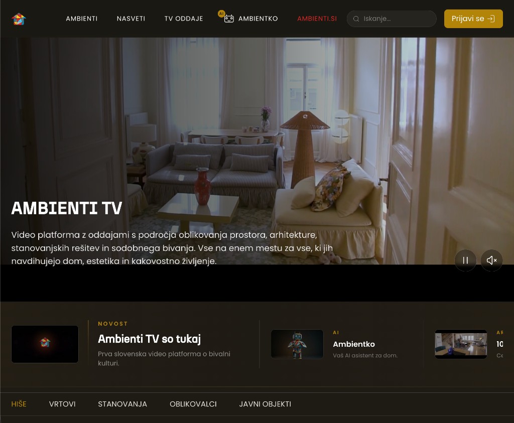 Ambienti TV video platform homepage